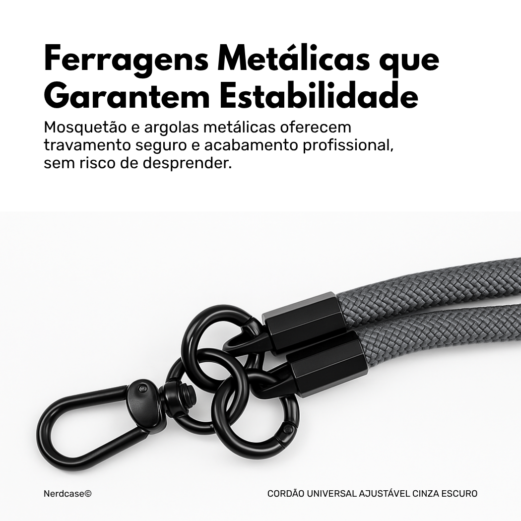 NERDCASE, Cordão Salva Celular Universal, Reforçado, Cinza Escuro