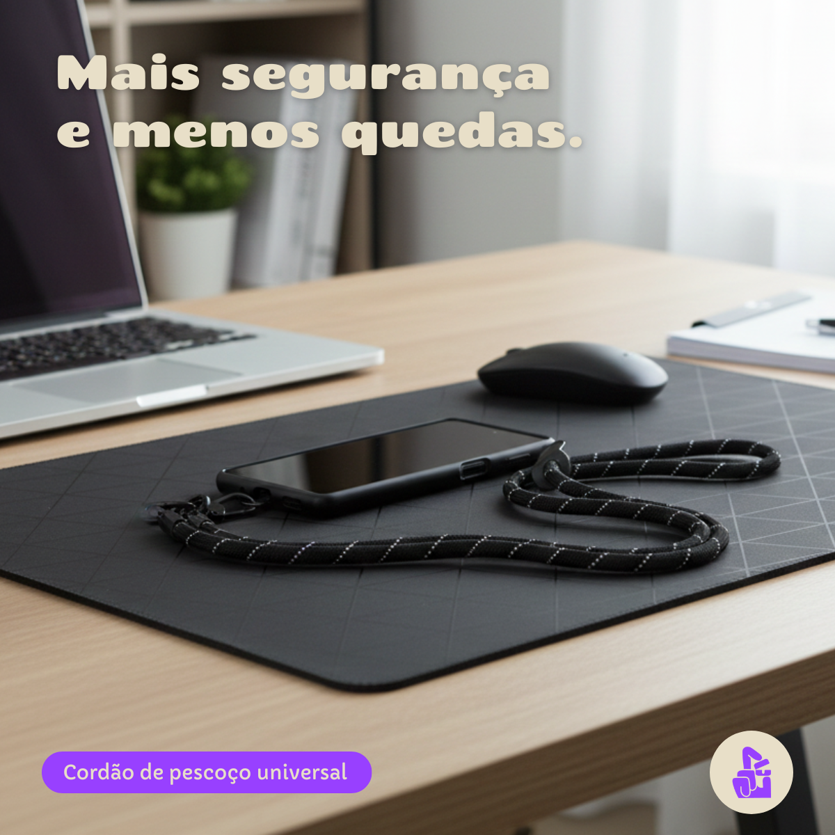 Cordão Universal Nerdcase para Celular, Poliéster, Cinza Rajado