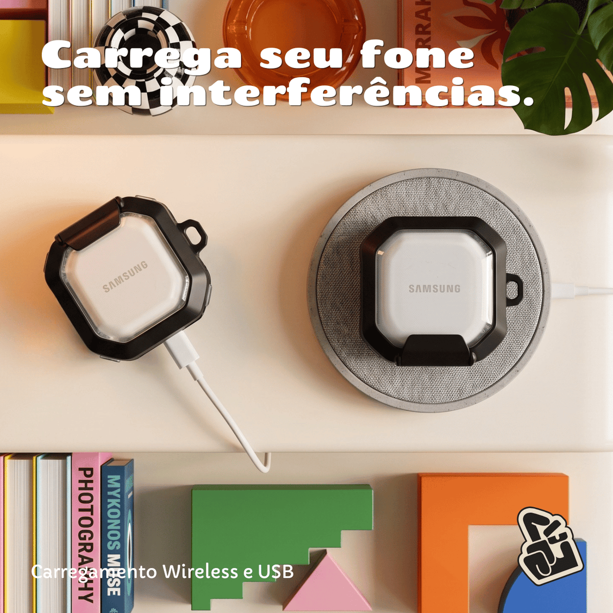 Capa Protetora Nerdcase para Galaxy Buds FE, Buds Core, Buds 2, Pro e Live, Suporte Adaptado, Resistente Transparente