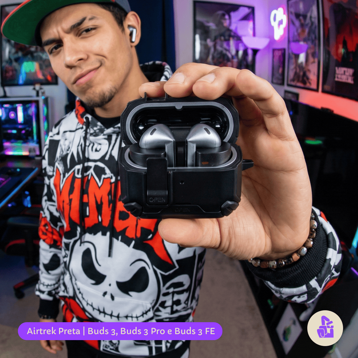 Kit Limpador para Fones e Capa Protetora Airtrek Nerdcase para Galaxy Buds 3, Buds Pro 3, Buds3 FE, Suporte Adaptado, Pr