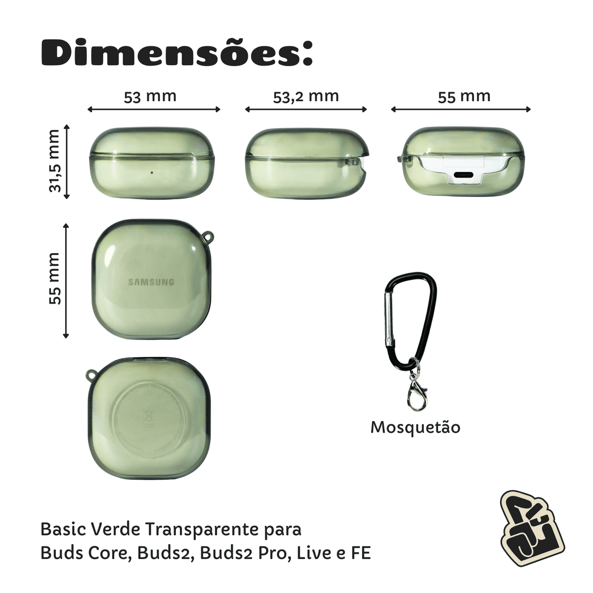 Capa Protetora Nerdcase para Samsung Galaxy Buds 2, Core, FE, Live e Pro, Silicone, Verde Transparente