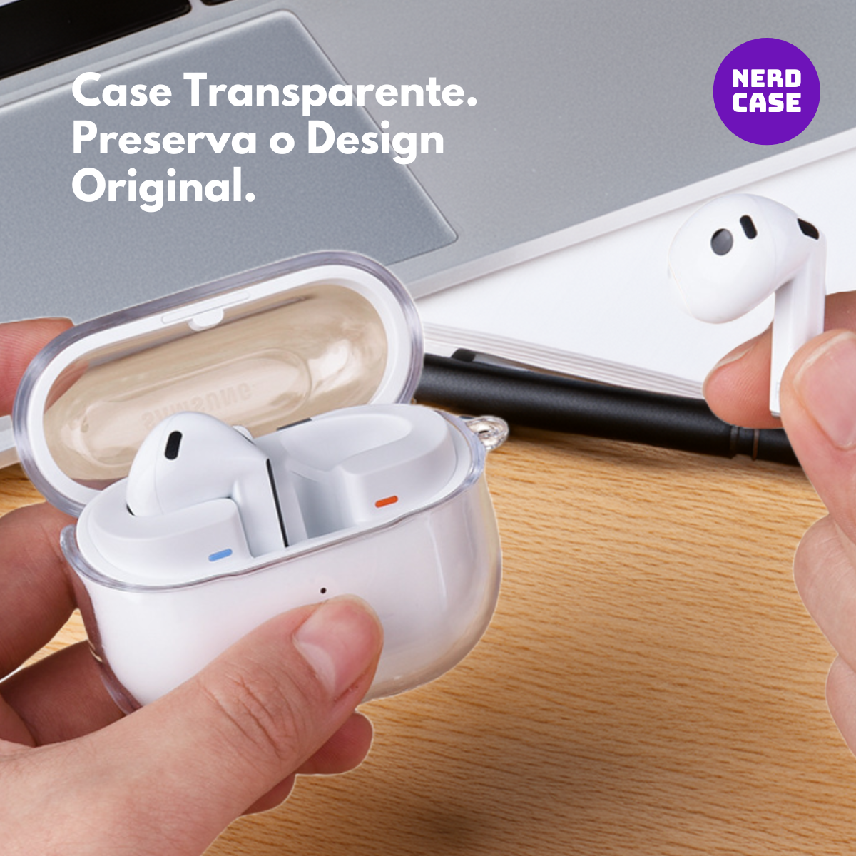 Kit Caneta de Limpeza e Capa Protetora de Silicone Nerdcase Compatível com Samsung Galaxy Buds 3, 3 Pro,Fe, Transparente