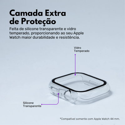 Capa com Película de Vidro Nerdcase Compatível com Apple Watch 44mm, Transparente