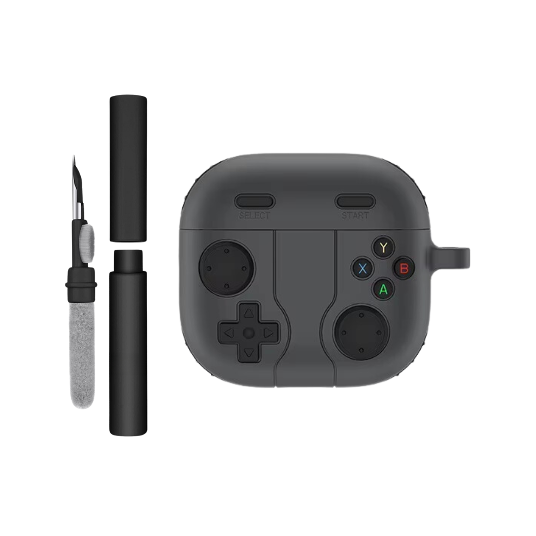 Kit Limpador de Fones e Capa Protetora Nerdcase para AirPods 4, Formato Controle Gamer, Preto, Silicone