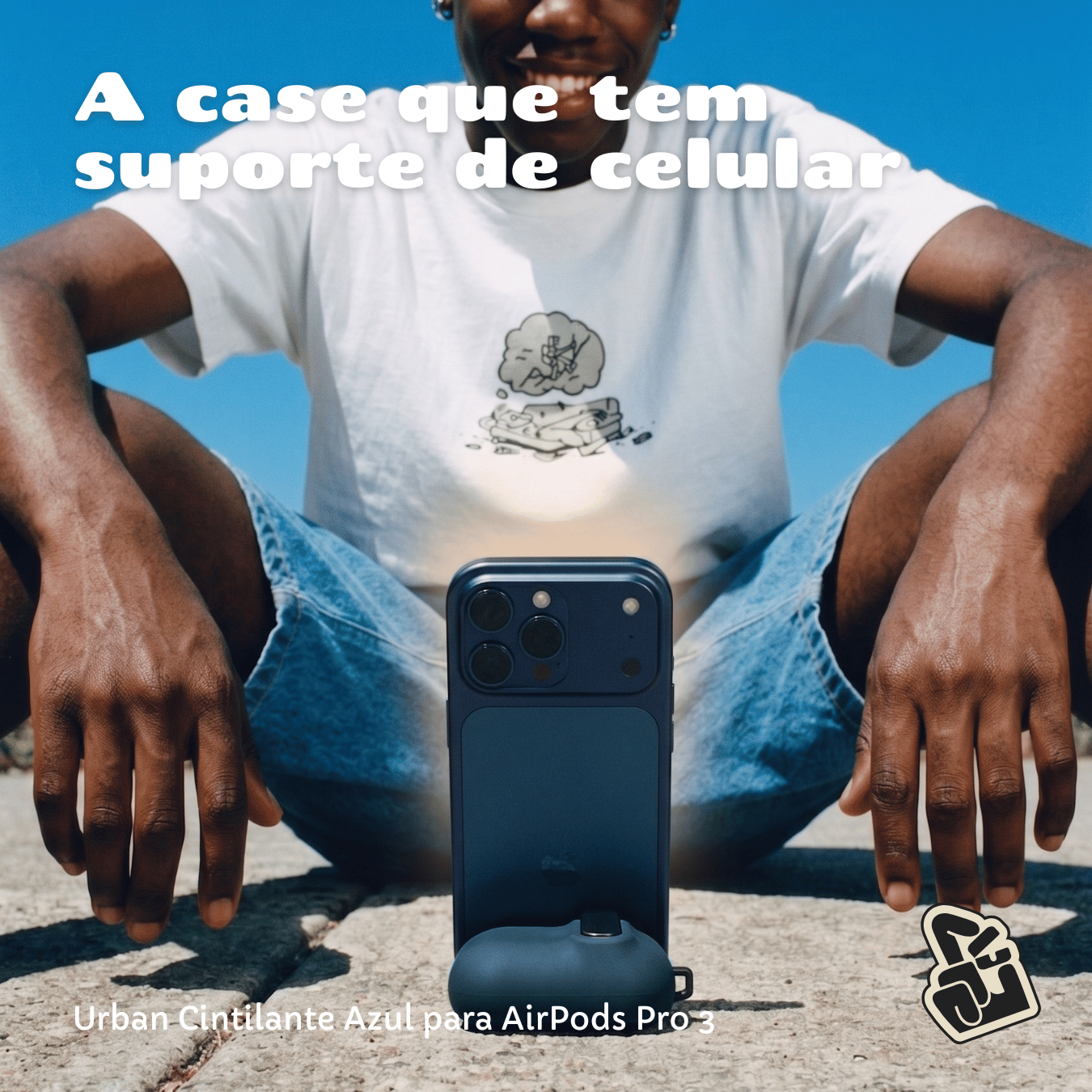 Capa Protetora de Silicone Nerdcase para AirPods Pro 3, Suporte Adaptado, Urban Azul Cintilante