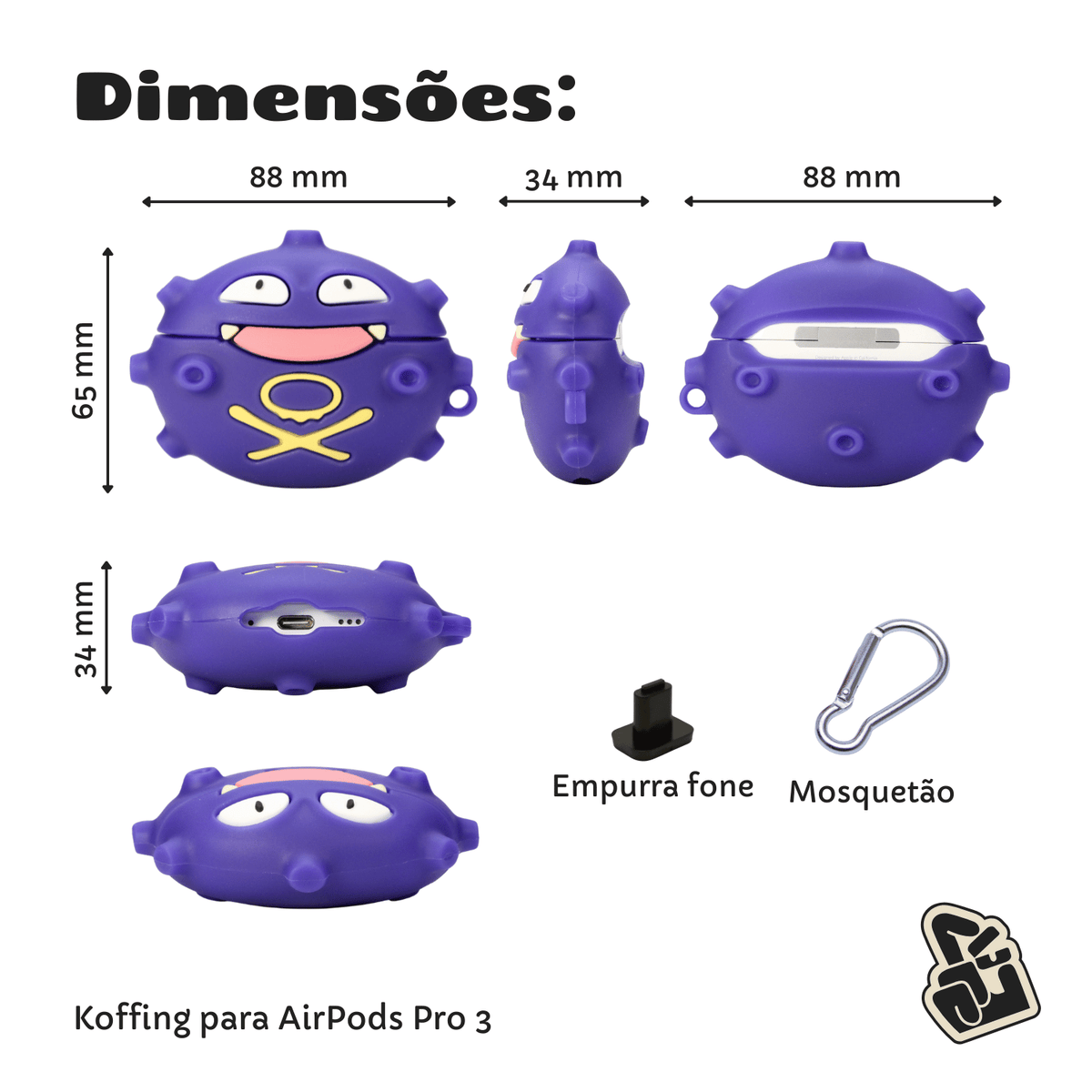 Capa Protetora Nerdcase para AirPods Pro 3, Silicone, Pokémon Koffing