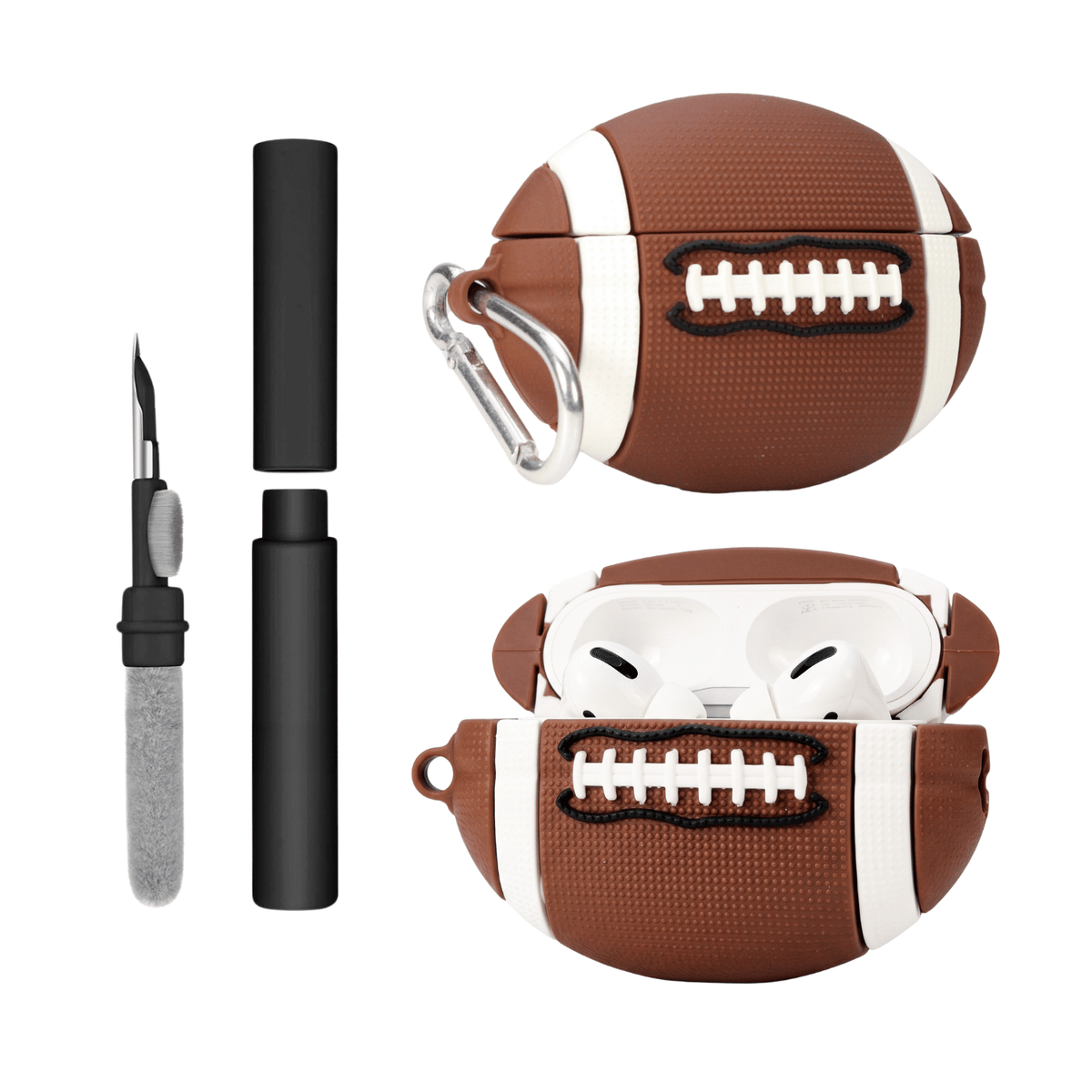Kit Limpador para Fones e Capa Protetora Nerdcase para AirPods Pro 1 e 2, Silicone, Bola de Futebol Americano