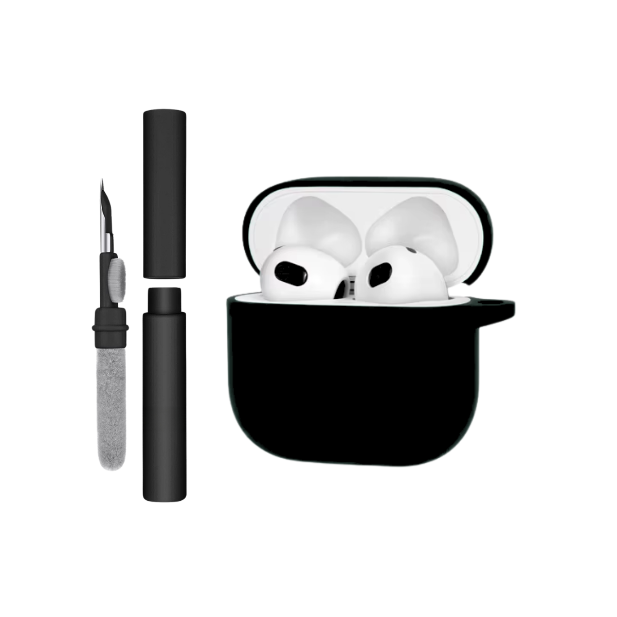 Kit Limpador de Fones e Capa Nerdcase de Silicone para AirPods 4, Preta