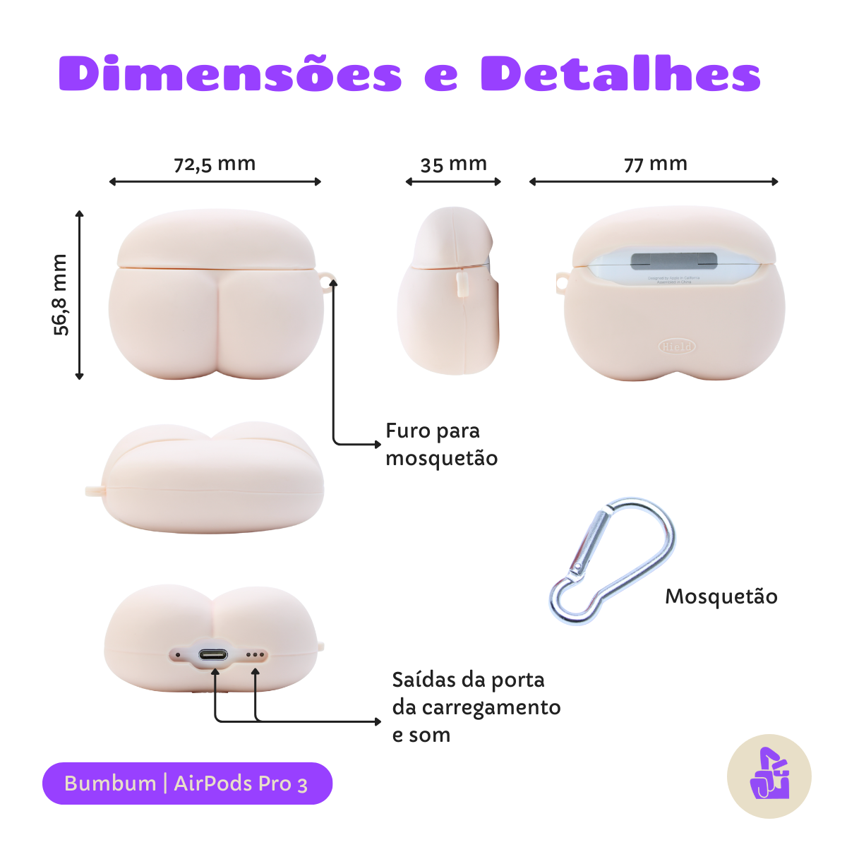 apa Protetora Nerdcase para AirPods Pro 3, Formato de Bumbum
