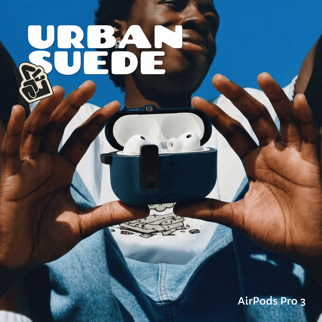 Capa Protetora de Silicone Nerdcase para AirPods Pro 3, Suporte Adaptado, Urban Suede Azul Jeans