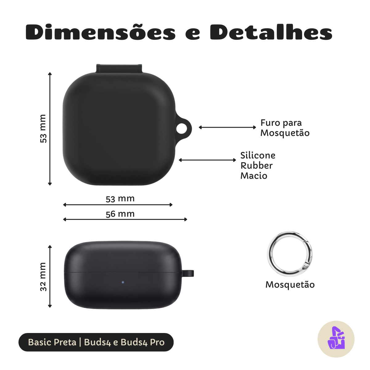 Capa Protetora Nerdcase para Samsung Galaxy Buds 4, Silicone Preto