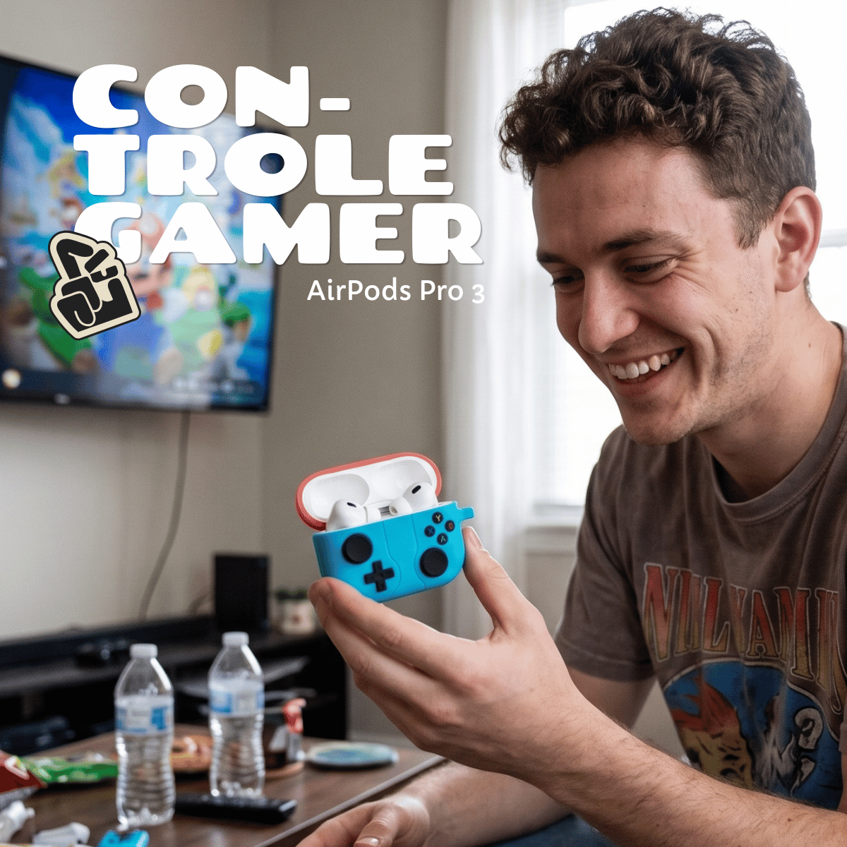 Capa Protetora de Silicone Nerdcase para AirPods Pro 3, Controle Gamer Azul