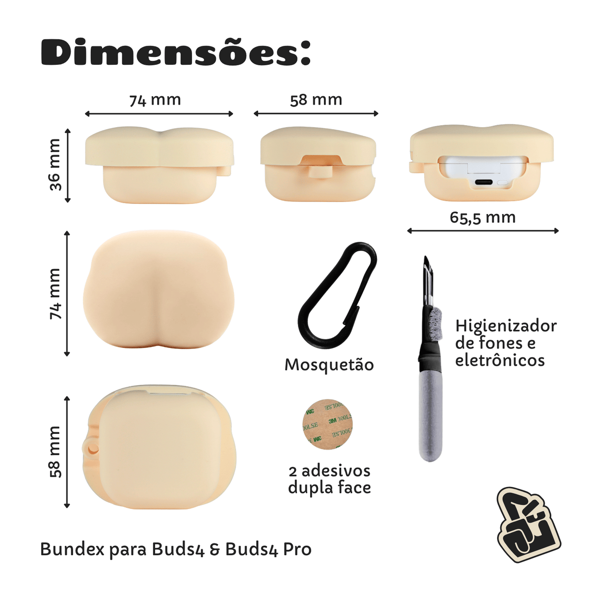 Kit Limpador para Fones e Capa Protetora Nerdcase para Samsung Galaxy Buds 4, Buds 4 Pro, Silicone, Bundex