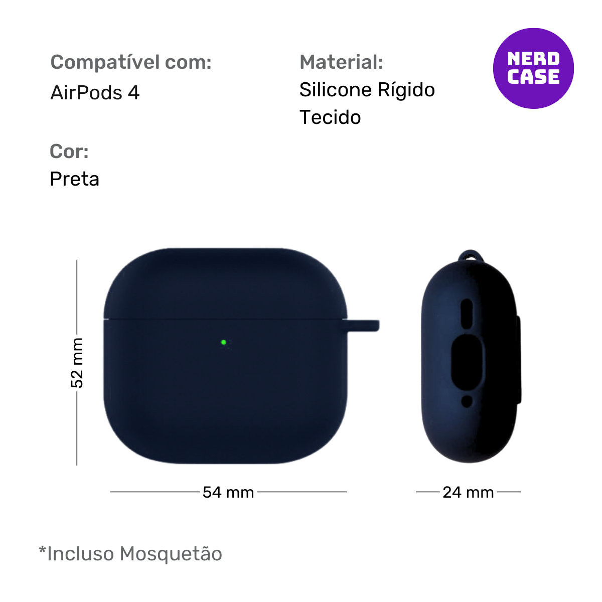 Kit Limpador de Fones e Capa Nerdcase de Silicone para AirPods 4, Preta