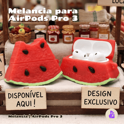 Kit Limpador para Fones e Capa Protetora de Silicone Nerdcase para AirPods Pro 3, Melancia