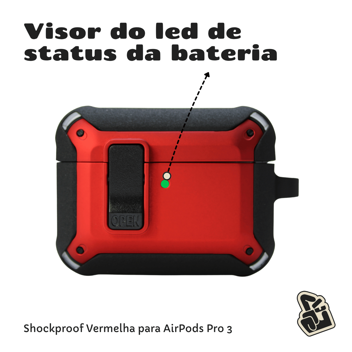 Kit Limpador para Fones e Capa Protetora Nerdcase para AirPods Pro 3, Shockproof Vermelho e Preto