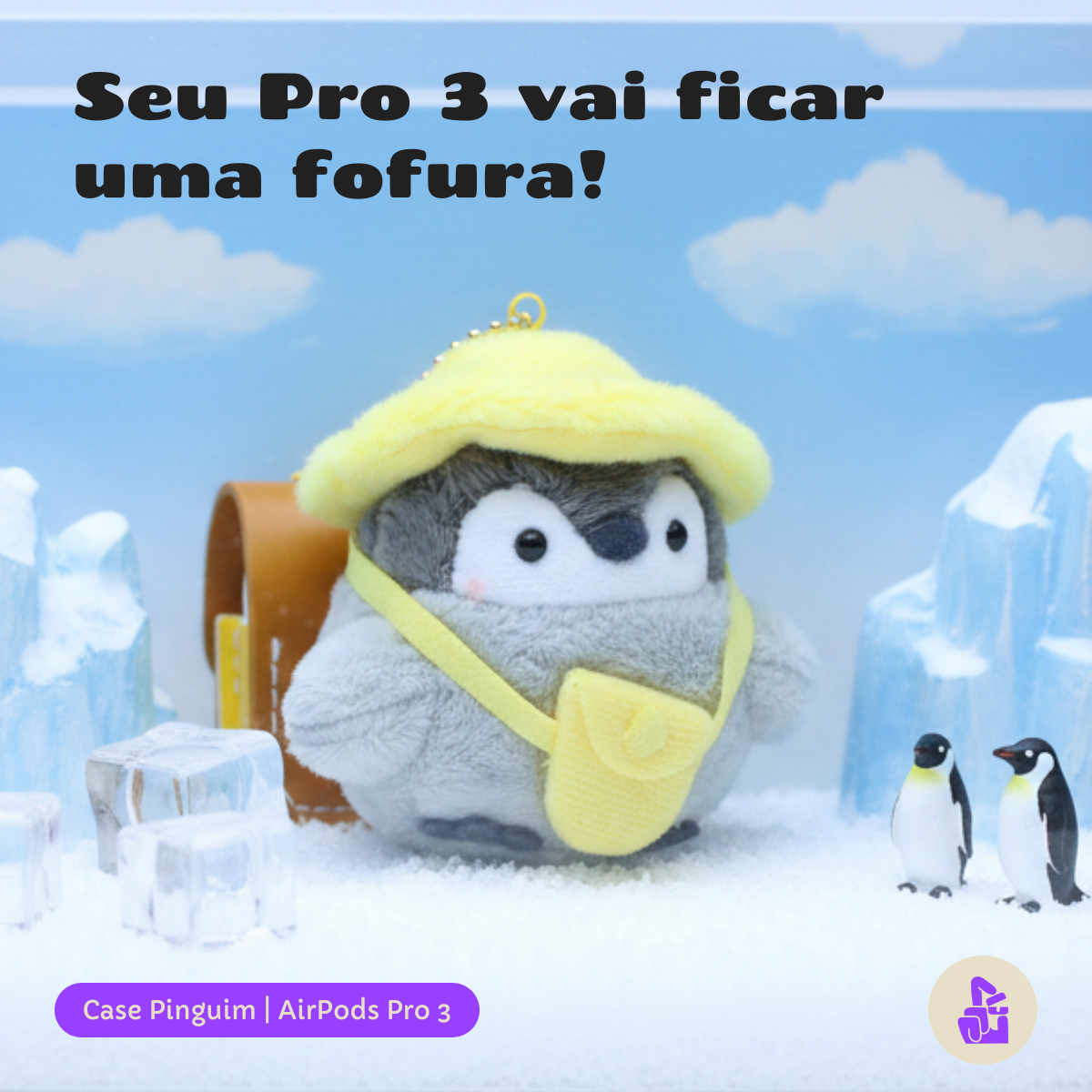 Kit Limpador para Fones e Capa Protetora Nerdcase para AirPods Pro 3, Pinguim Aventureiro