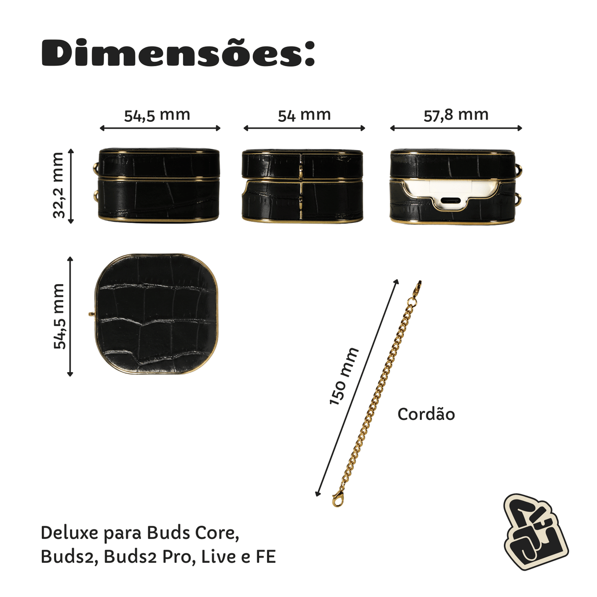 Capa Protetora Nerdcase para Samsung Galaxy Buds FE, Buds Core, Buds 2, Live e Pro, Couro Sintético, Deluxe