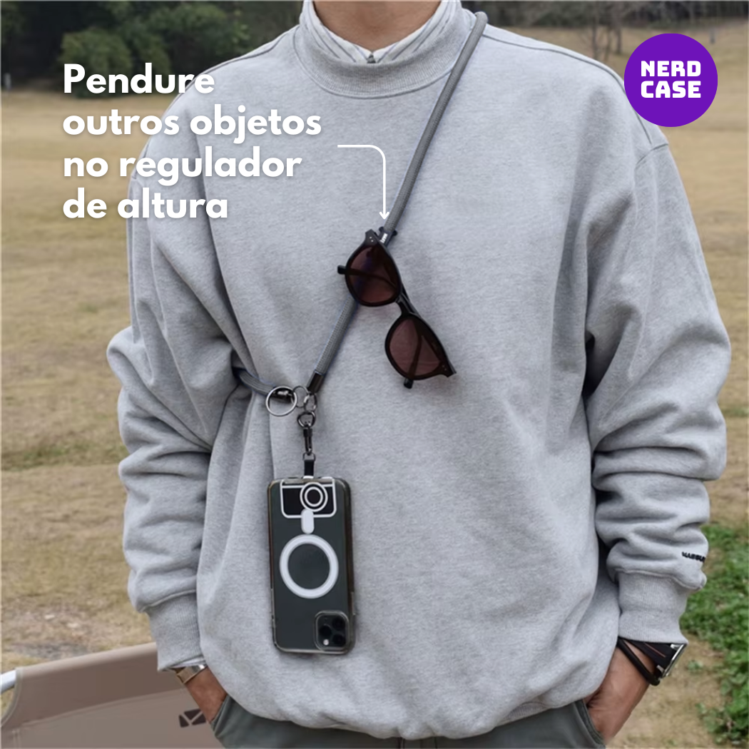 NERDCASE, Cordão Salva Celular Universal, Reforçado, Cinza, Prata
