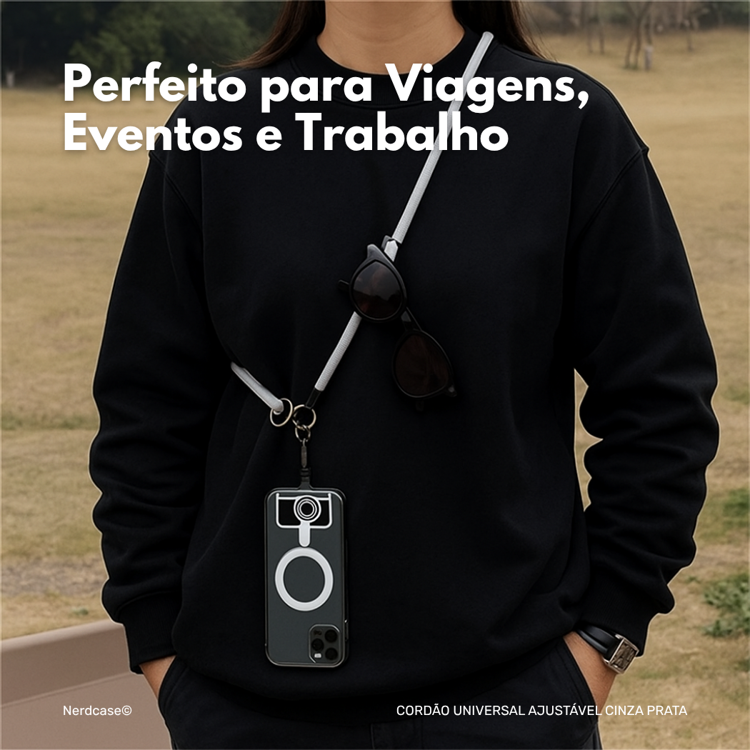 Cordão Salva Celular Universal, Reforçado, Cinza, Prata