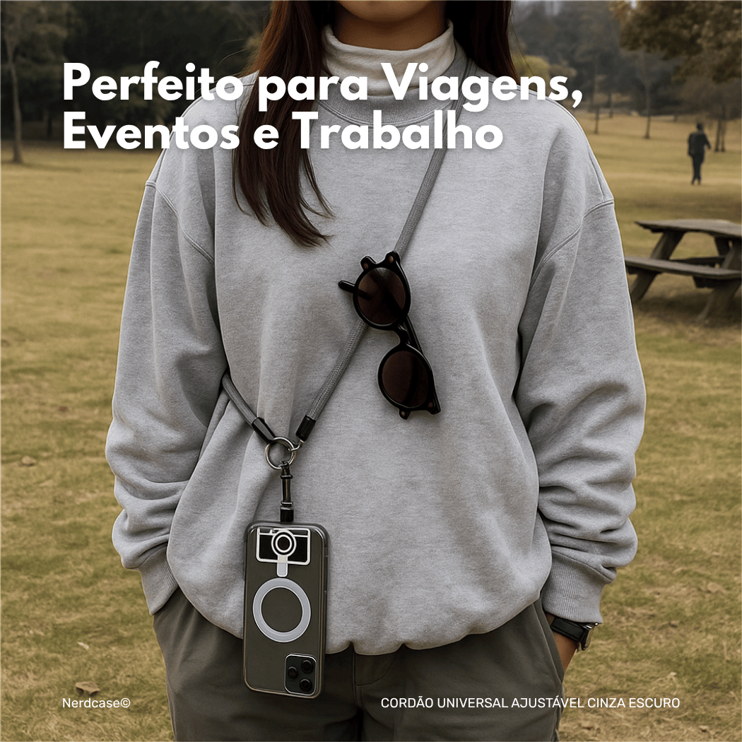 NERDCASE, Cordão Salva Celular Universal, Reforçado, Cinza Escuro