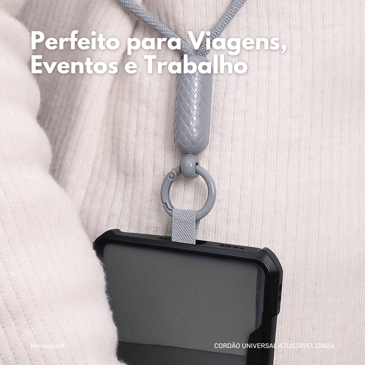 Cordão Universal Nerdcase Para Celular, Poliéster, Cinza