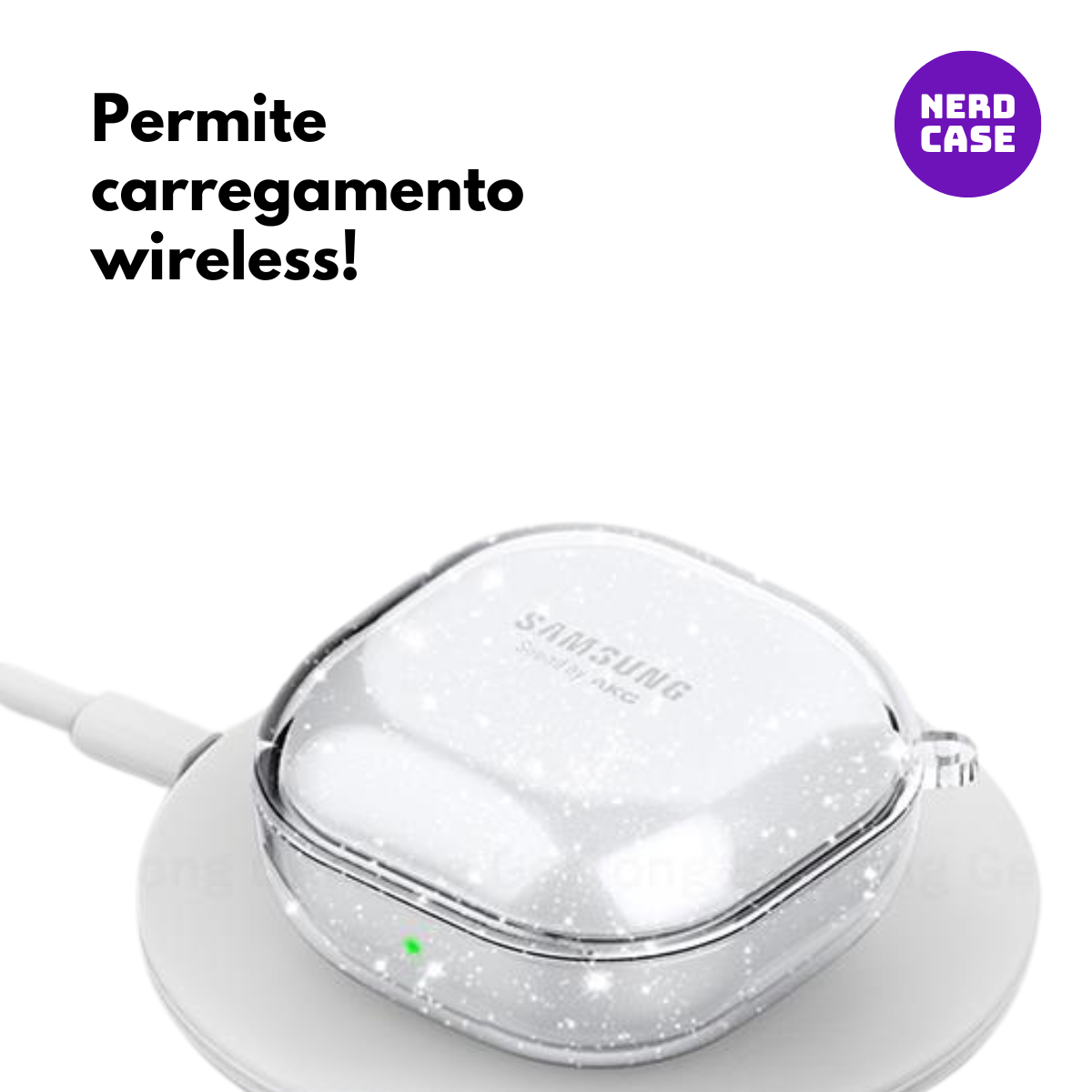 NERDCASE, Case Silicone Transparente com Glitter para Buds