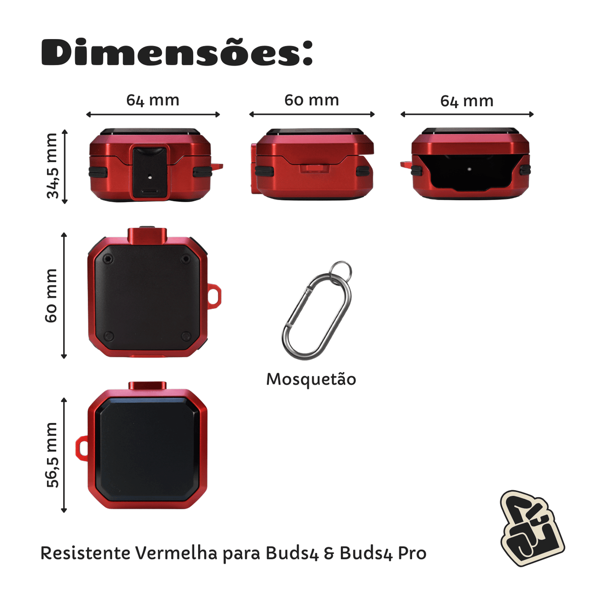 Capa Protetora Nerdcase para Galaxy Buds 4, Buds 4 Pro, Silicone Premium Resistente, Vermelha