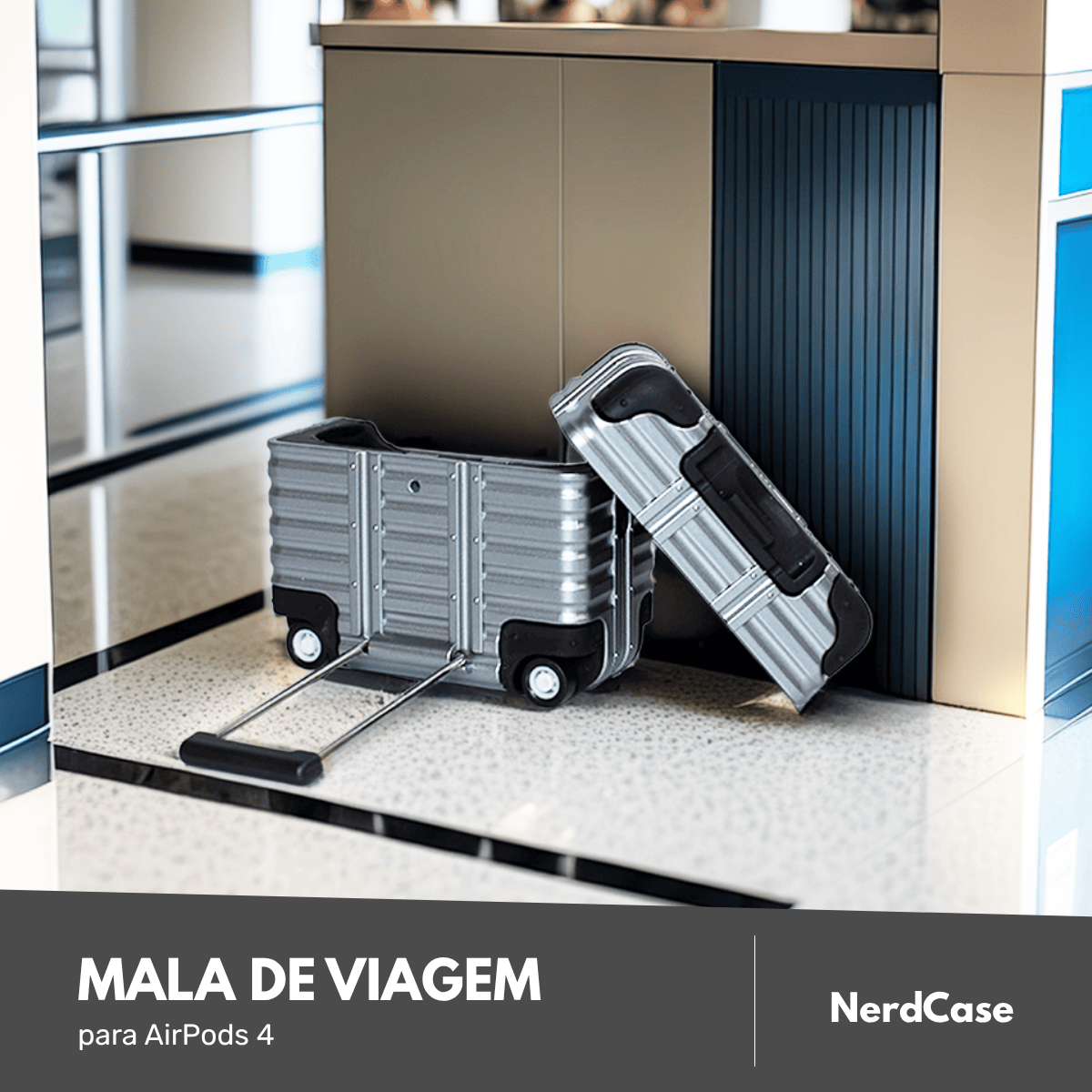 Capa Nerdcase para AirPods 4 e Limpador, Formato Mala de Viagem