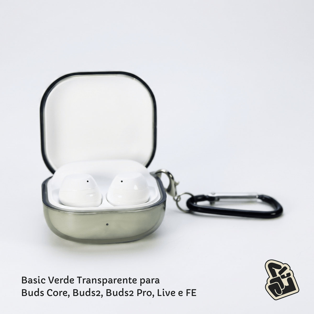 Kit Limpador para Fones e Capa Protetora Nerdcase para Galaxy Buds 2, Core, FE, Live e Pro, Silicone, Verde Transparente
