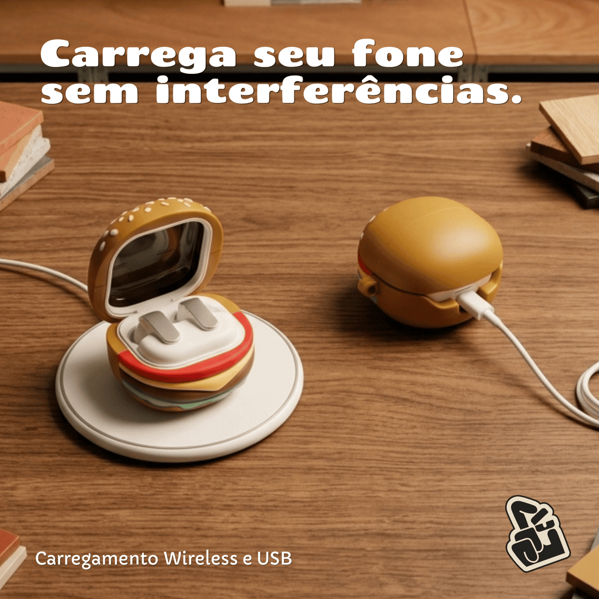 Kit Limpador para fone e Capa Protetora Nerdcase para Samsung Galaxy Buds 4, Buds 4 Pro, Silicone, Hamburguer