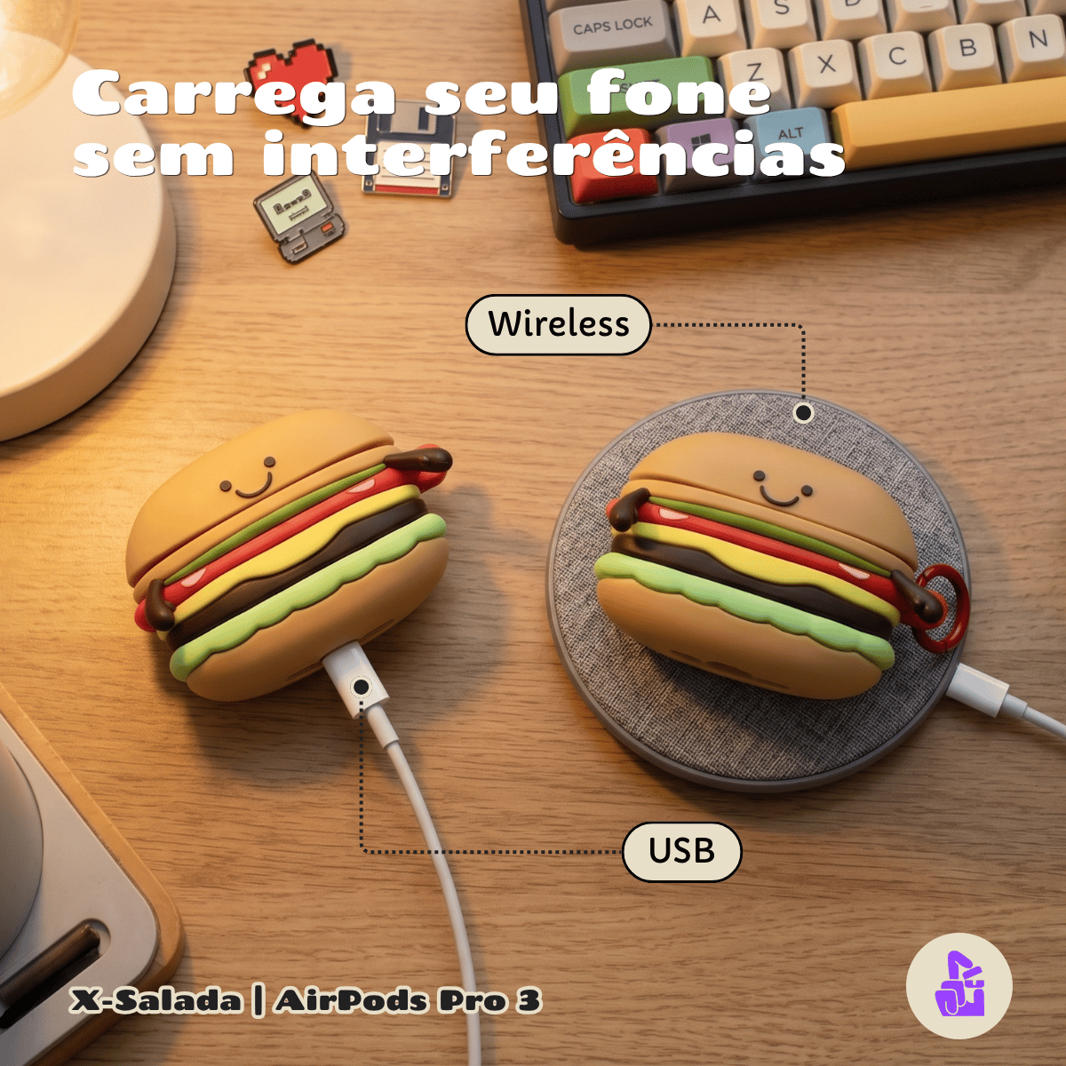 Capa Protetora de Silicone Nerdcase para AirPods Pro 3, X-Salada