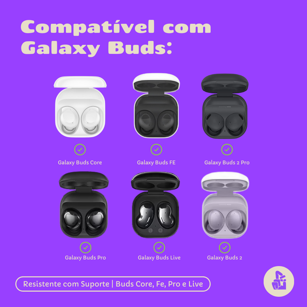 Kit Limpador para fones e Capa Nerdcase para Galaxy Buds FE, Core, 2, Pro e Live, Suporte, Resistente Transparente