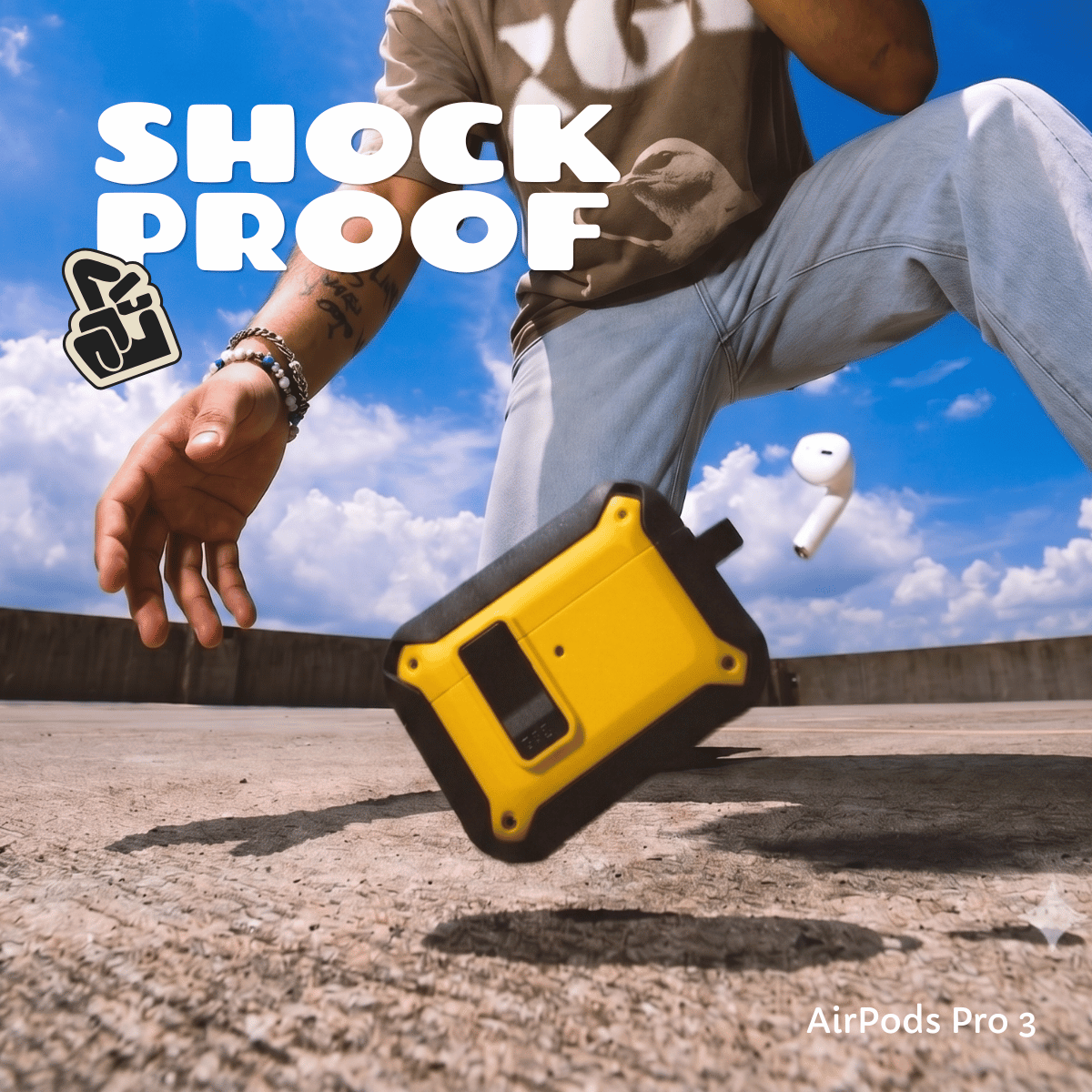 Kit Limpador para Fones e Capa Protetora Nerdcase para AirPods Pro 3, Shockproof Amarelo e Preto