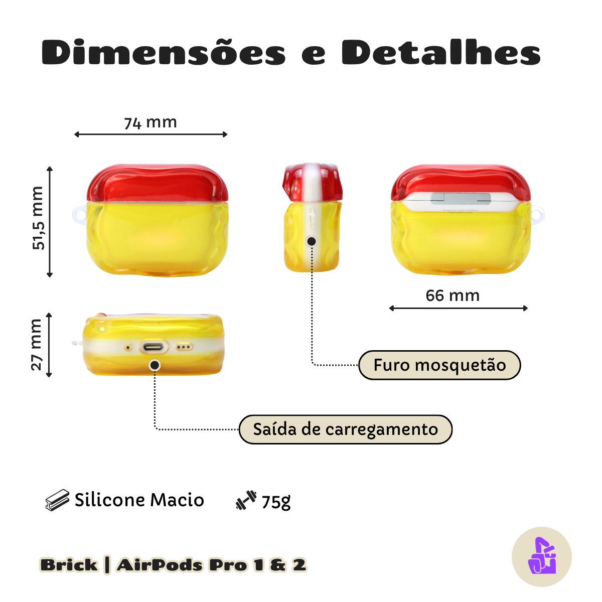 Capa Protetora de Silicone Nerdcase para AirPods Pro 1 e 2, Lego Brick