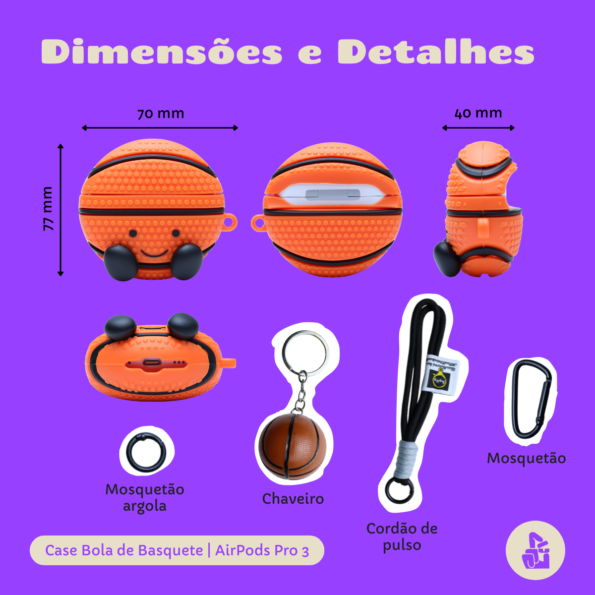 Capa Protetora Nerdcase para AirPods Pro 3, Bola de Basquete