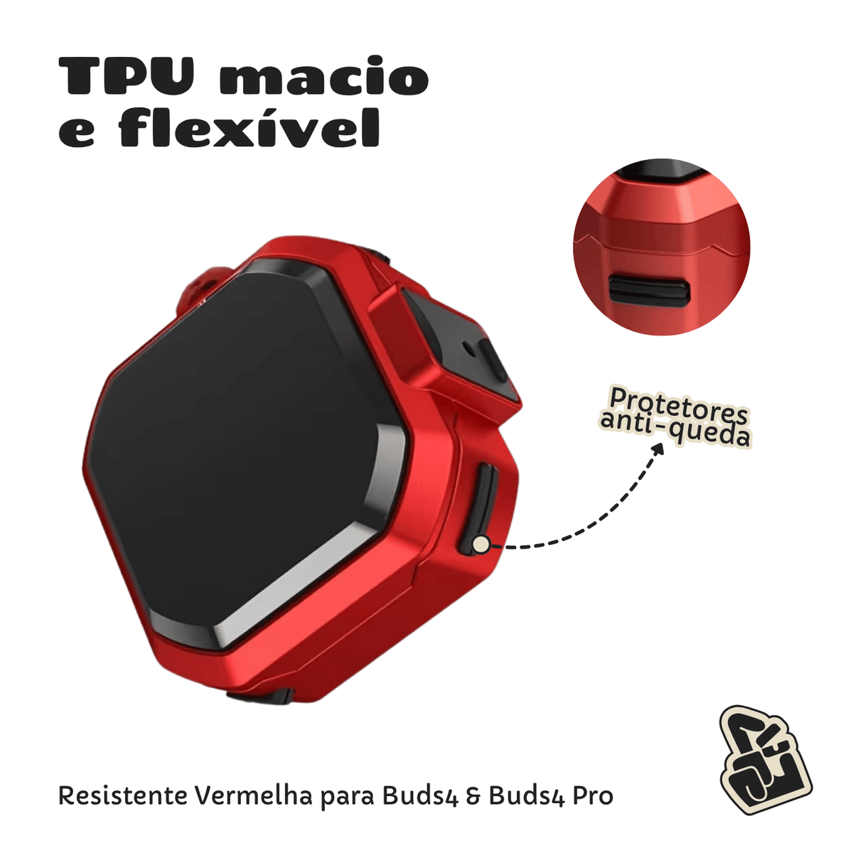 Capa Protetora Nerdcase para Galaxy Buds 4, Buds 4 Pro, Silicone Premium Resistente, Vermelha
