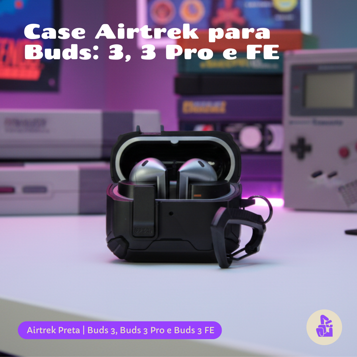 Kit Limpador para Fones e Capa Protetora Airtrek Nerdcase para Galaxy Buds 3, Buds Pro 3, Buds3 FE, Suporte Adaptado, Pr