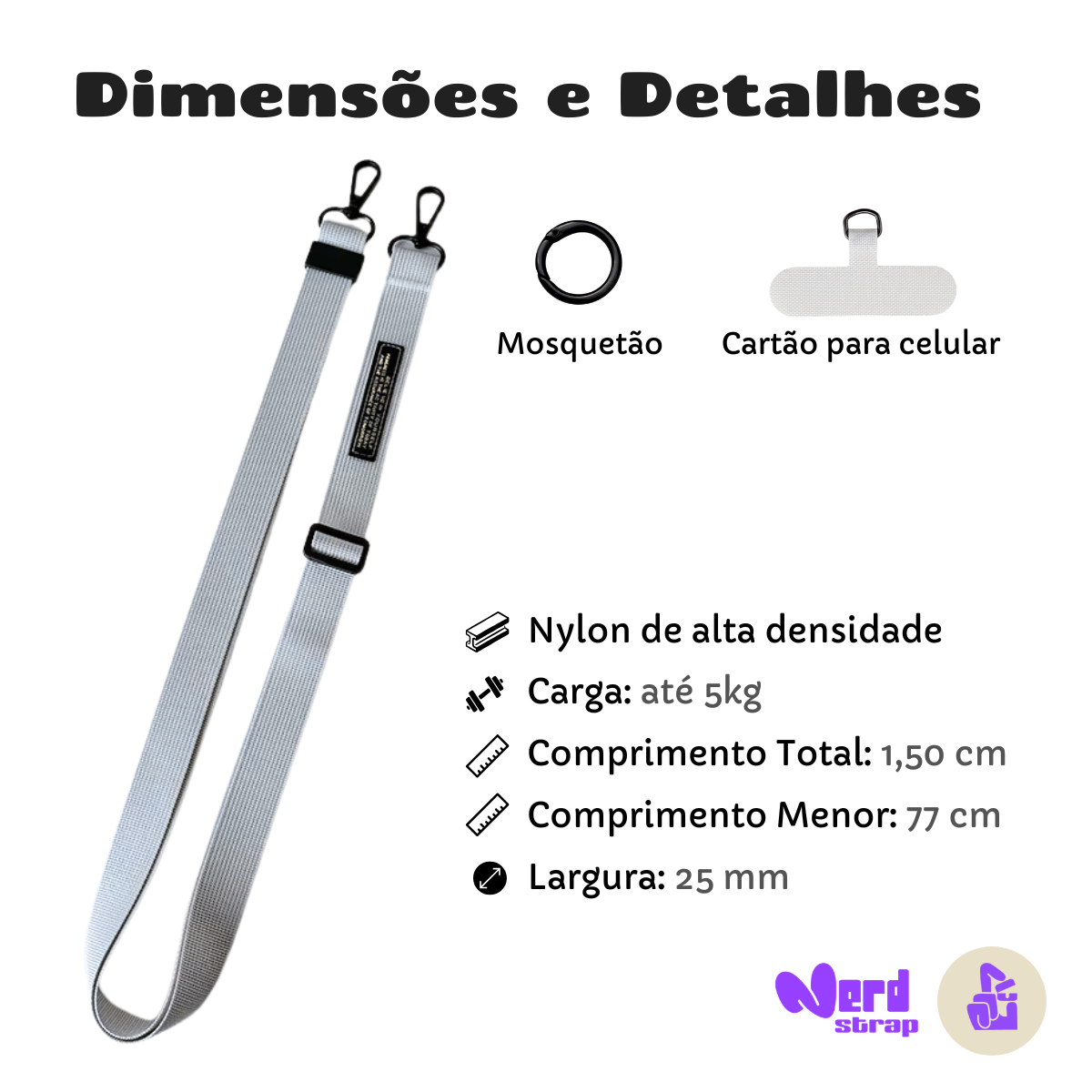 Cordão Faixa Multifuncional Crossbody Axis Nerdcase, Cinza Claro