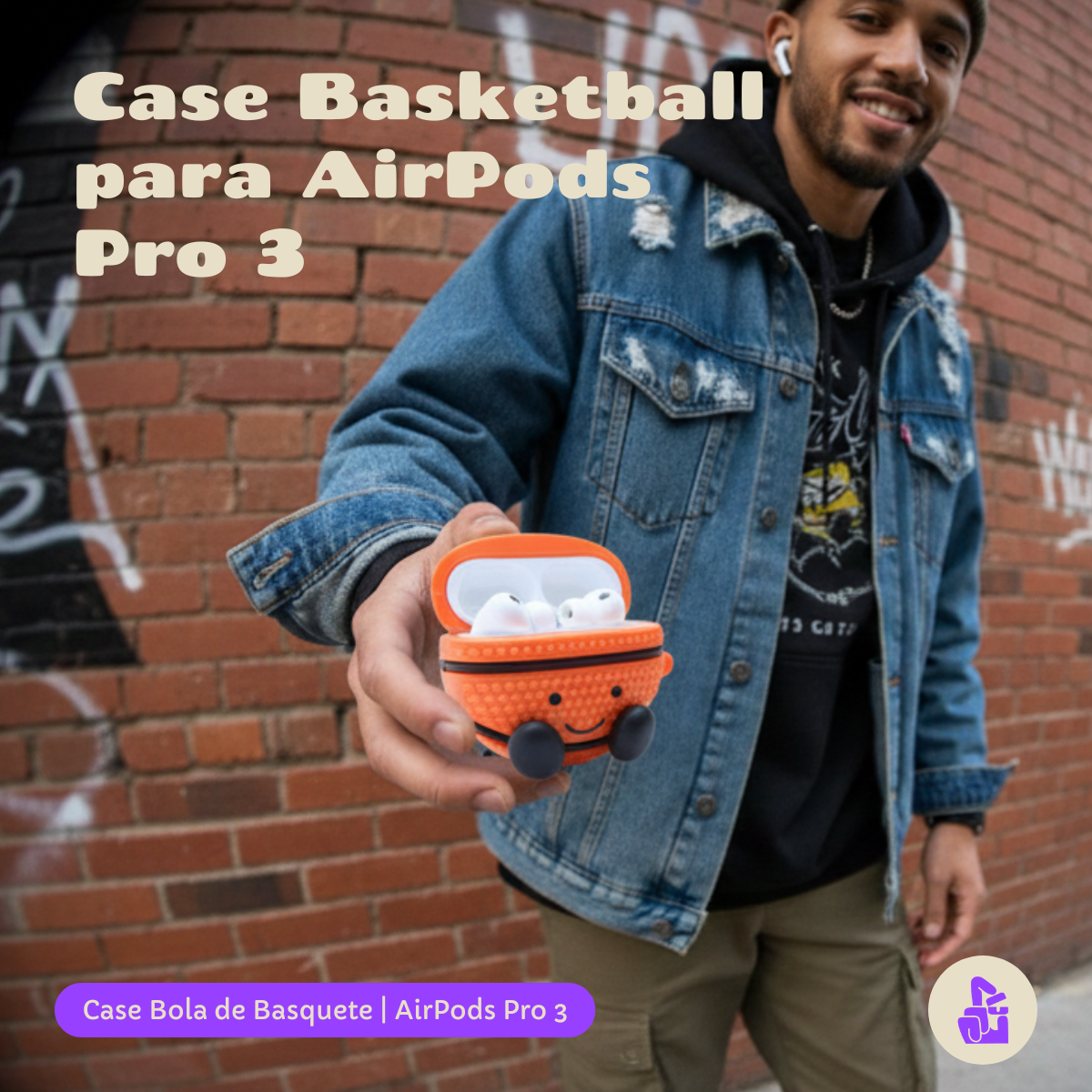 Kit Limpador para Fones e Capa Protetora Nerdcase para AirPods Pro 3, Bola de Basquete