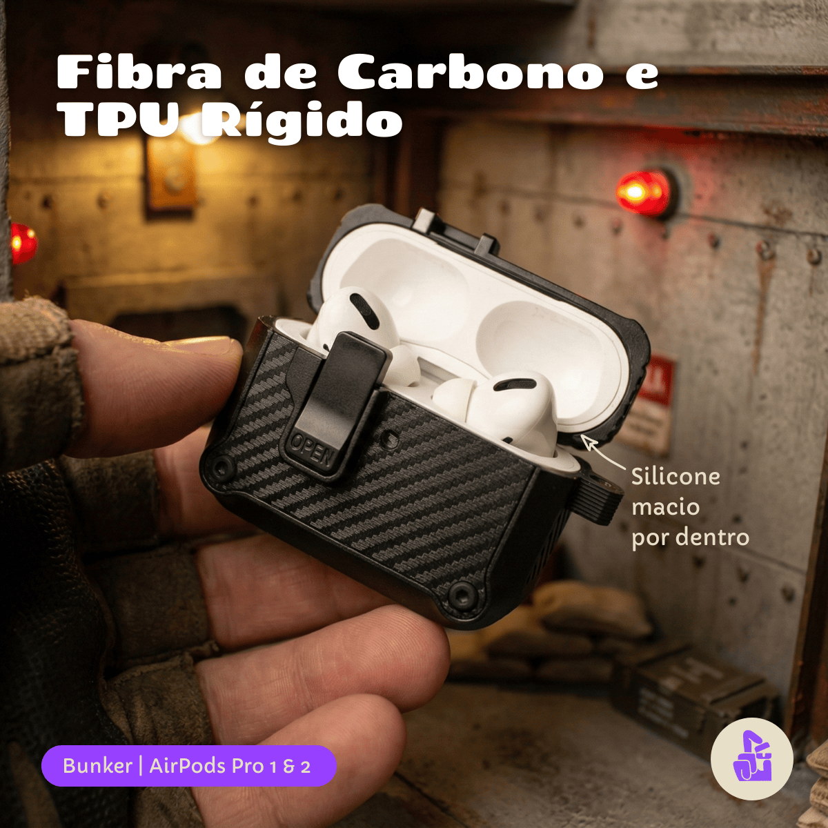 Kit Limpador para Fones e Capa Protetora Bunker Nerdcase para AirPods Pro 1 e 2, Preto