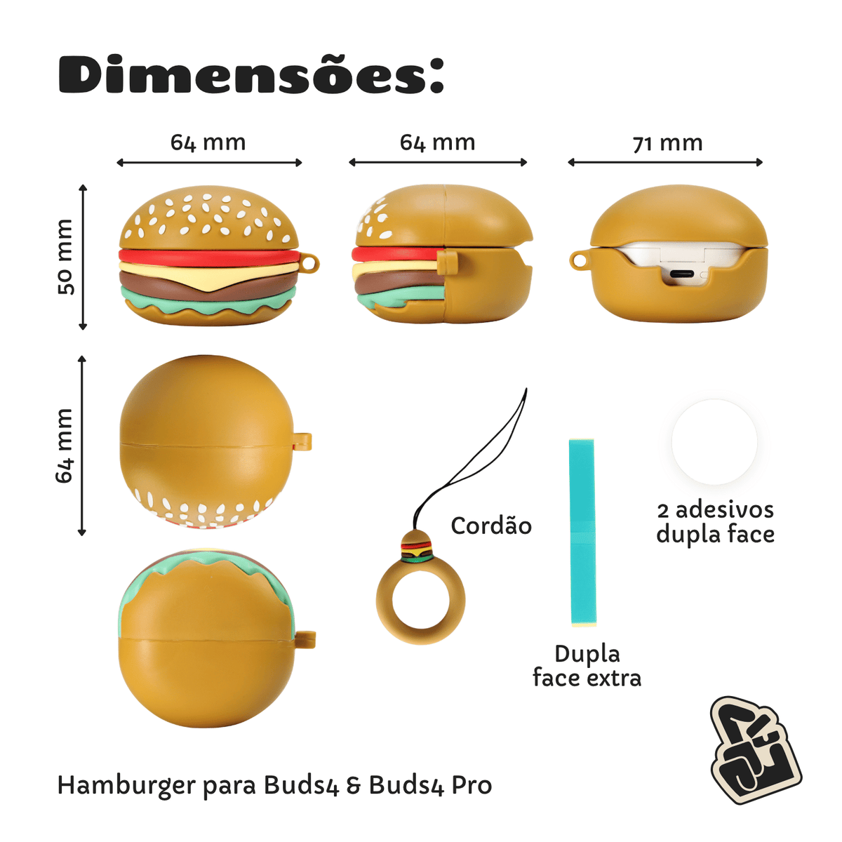 Capa Protetora Nerdcase para Samsung Galaxy Buds 4, Buds 4 Pro, Silicone, Hamburguer