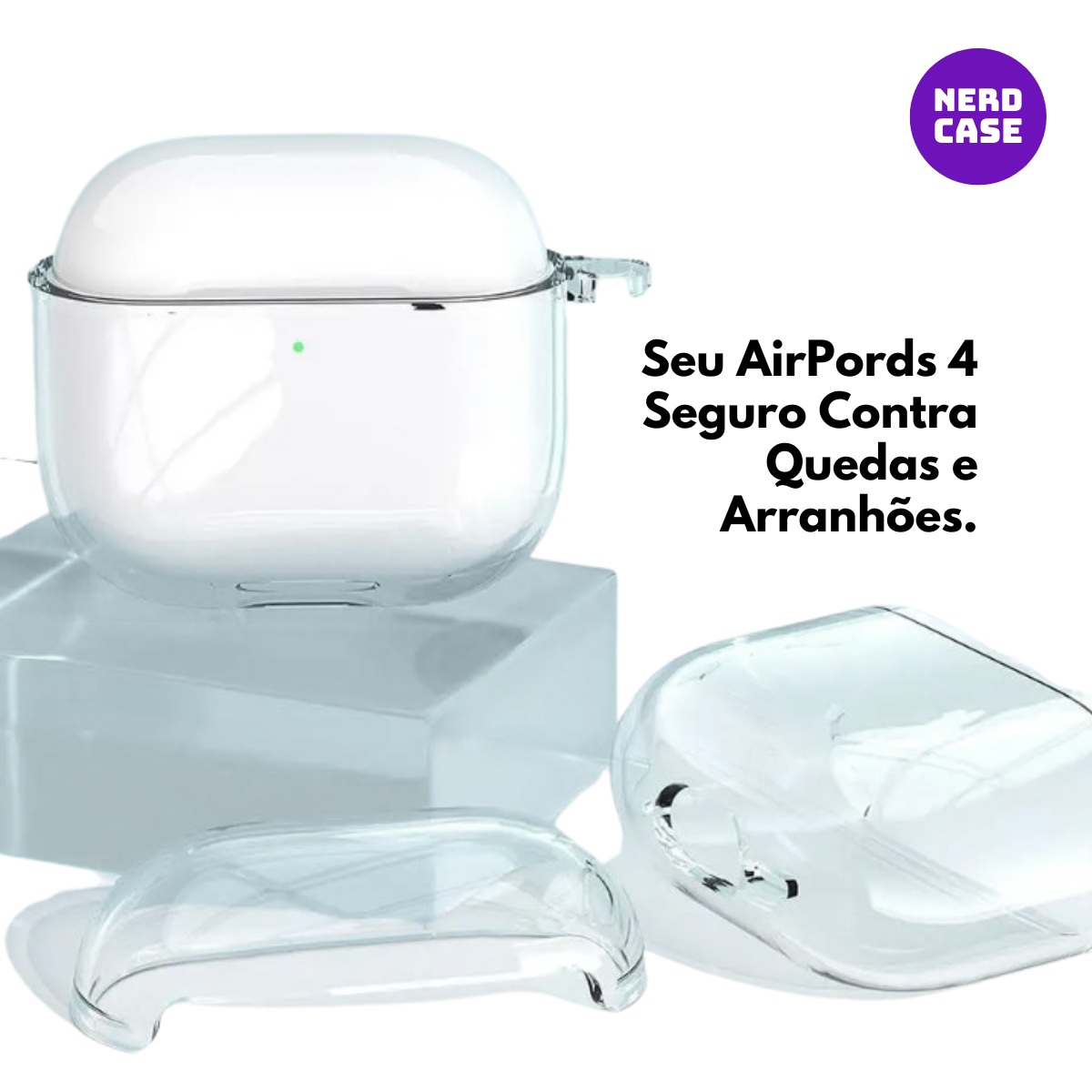 Kit Caneta de Limpeza e Capa Protetora Nerdcase Compatível com AirPods 4, Silicone Flexível, Transparente