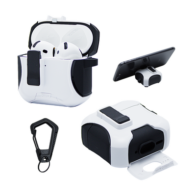 Capa Airtrek Nerdcase para AirPods 4, Suporte Adaptado, Preto e Branco
