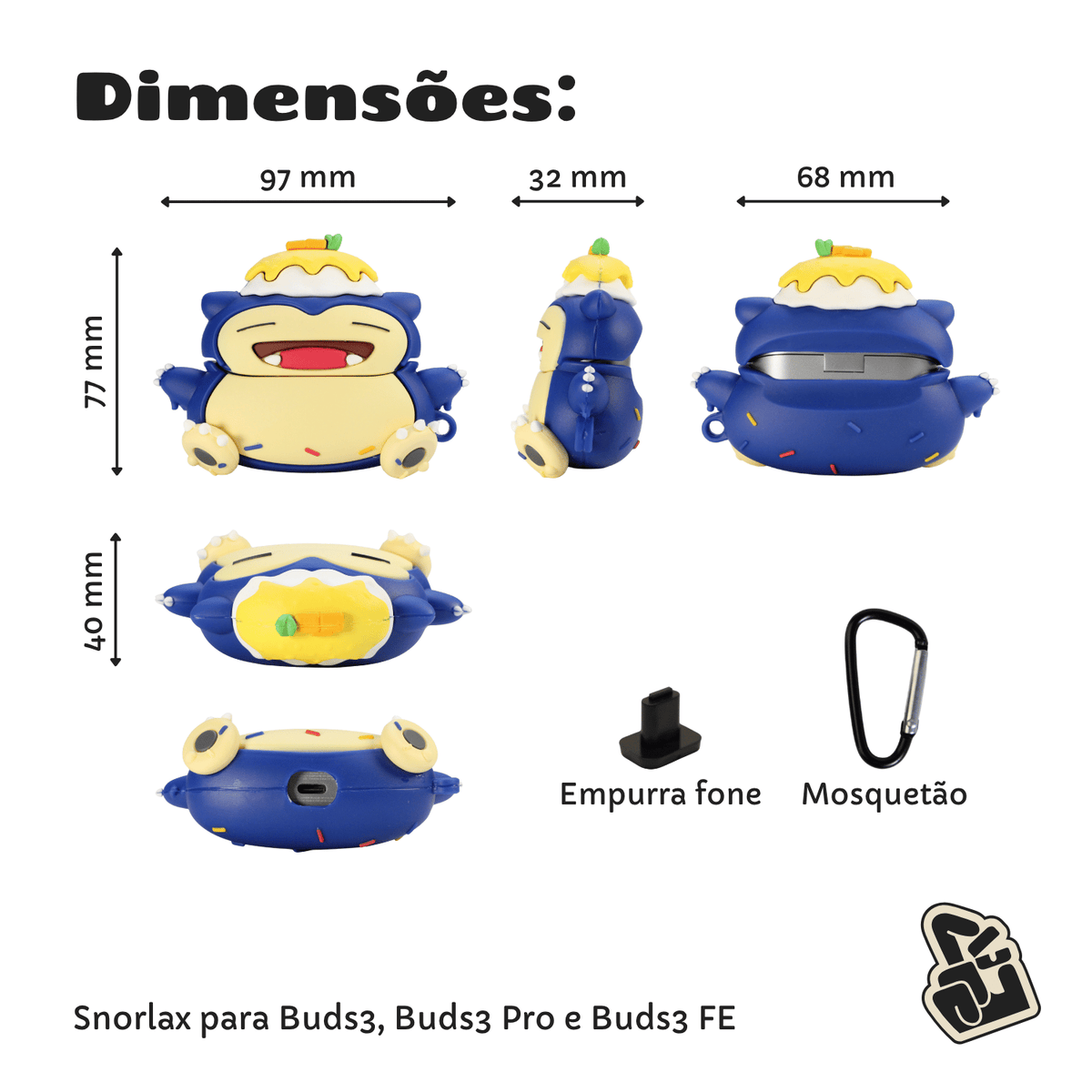 Capa Protetora Nerdcase para Samsung Galaxy Buds 3, Buds 3 Pro, Buds3 Fe, Silicone, Pokémon Snorlax