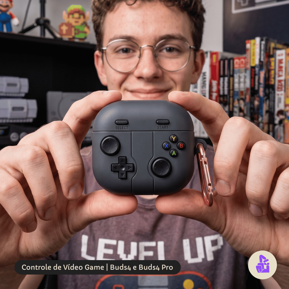 Capa Protetora Nerdcase para Samsung Galaxy Buds 4, Controle Videogame