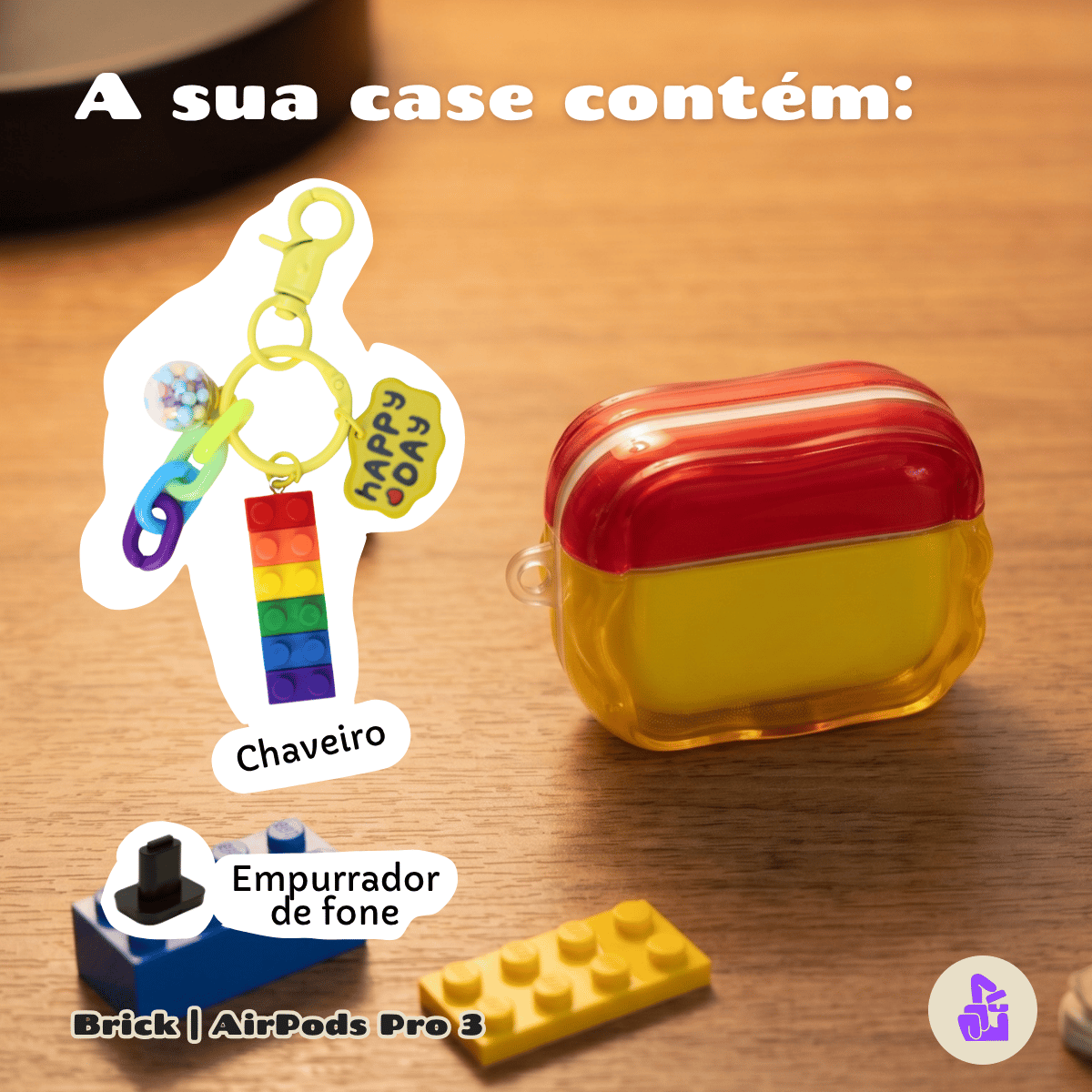 Capa Protetora de Silicone Nerdcase para AirPods Pro 3, Lego Brick