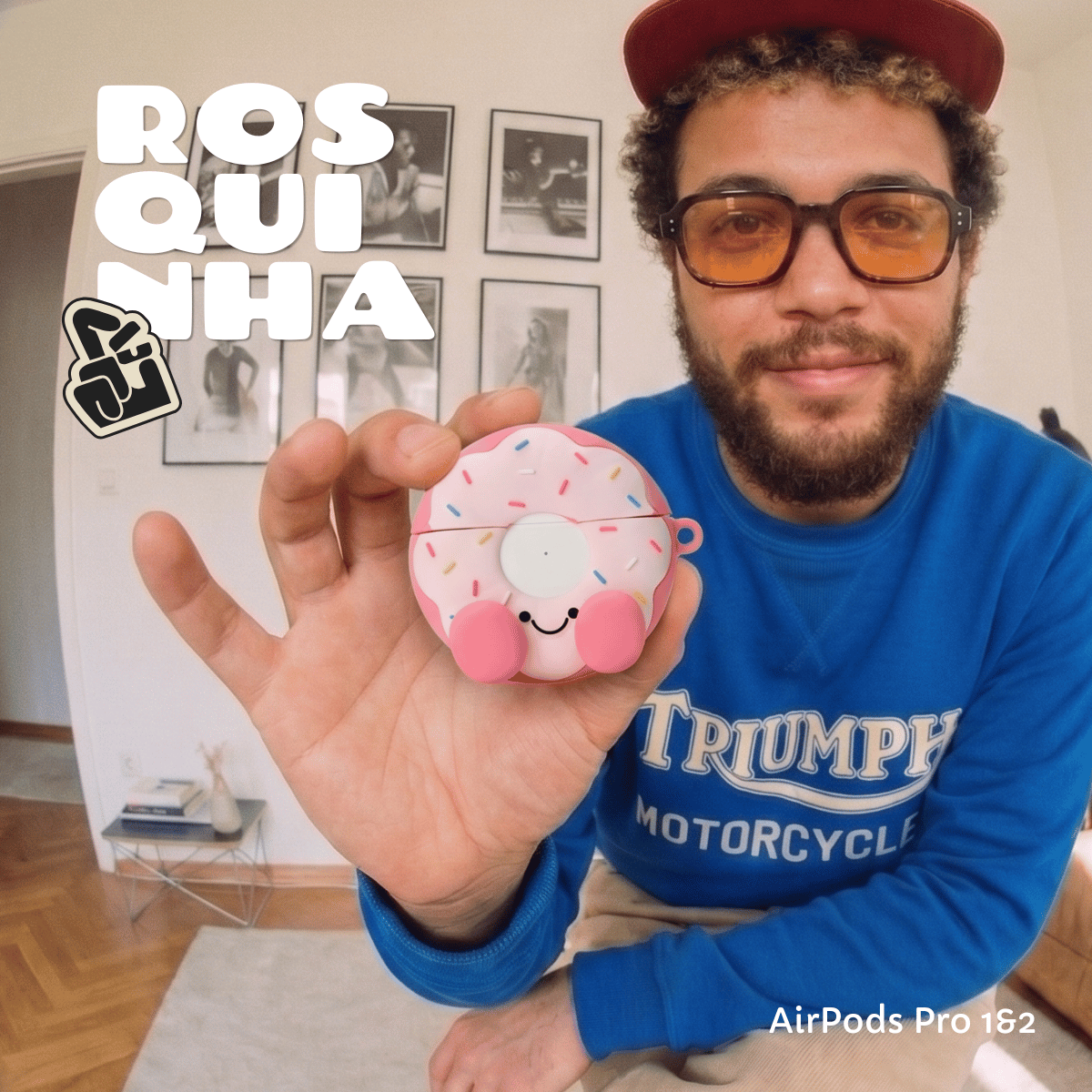 Kit Limpador para Fones e Capa Protetora de Silicone Nerdcase para AirPods Pro 1 e 2, Rosquinha Donuts Rosa