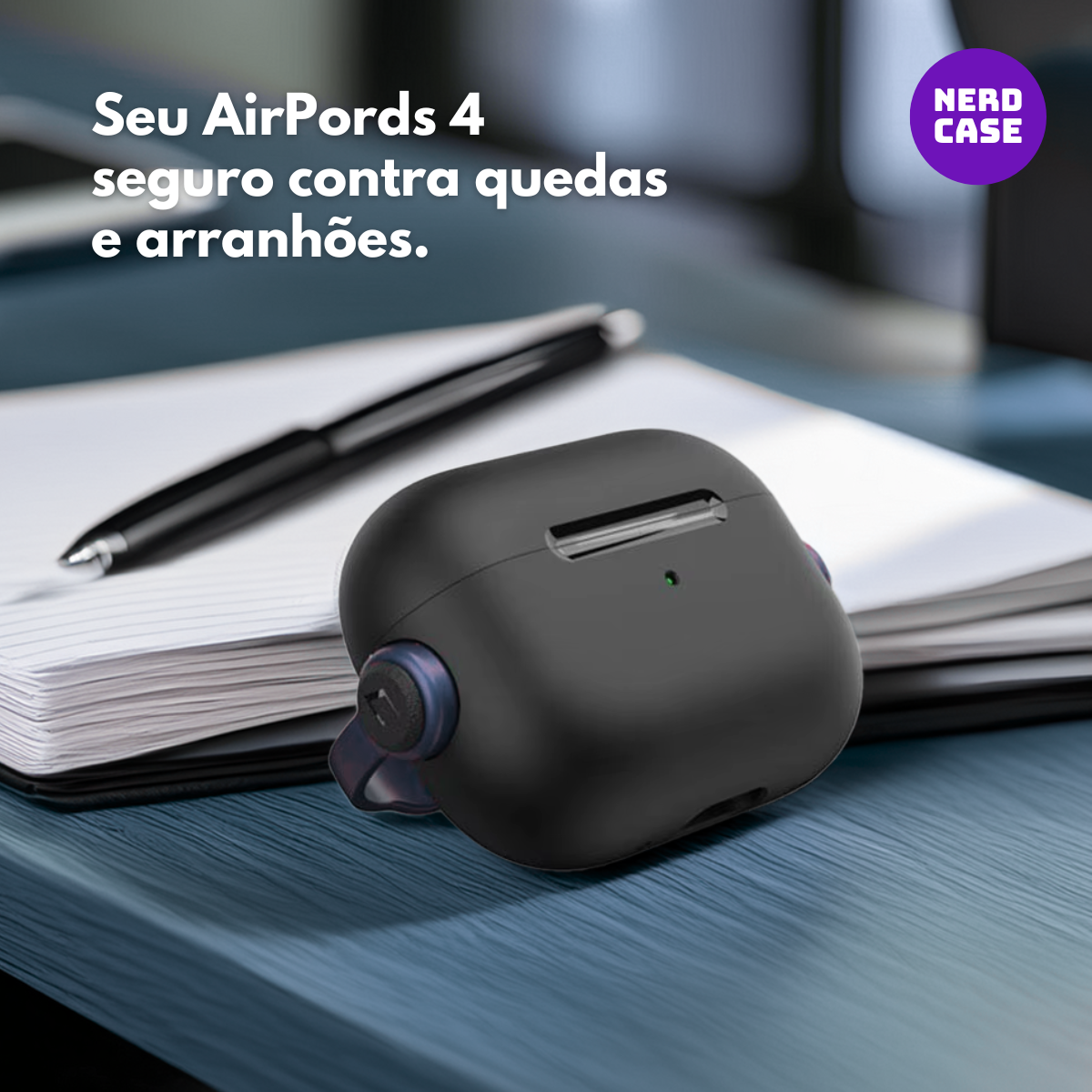 Case Music para AirPods 4, Preta com detalhe Azul
