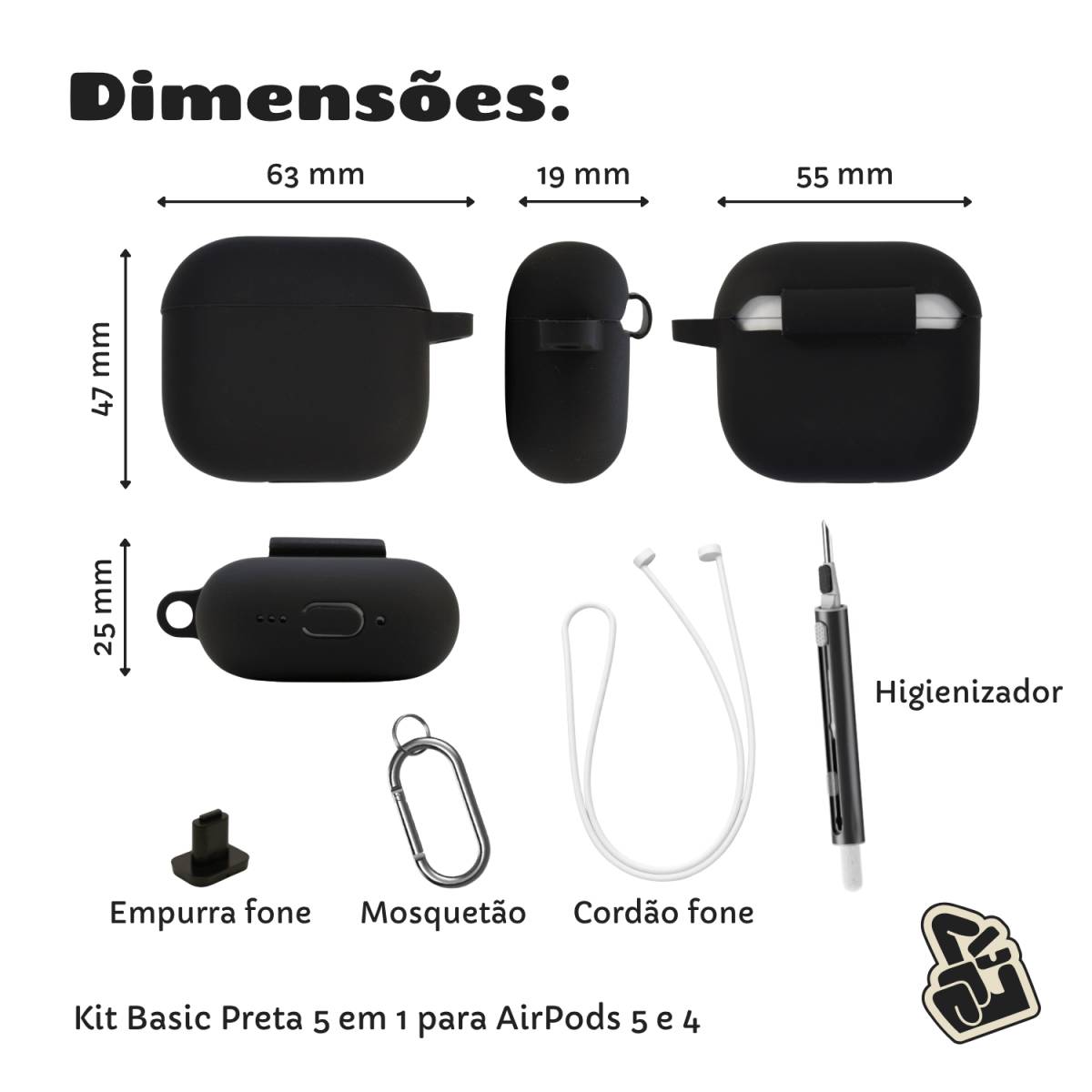 Kit Basic Capa de Silicone 5 em 1 para AirPods 4 e 5